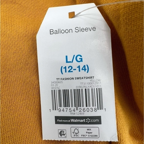 NWT Time And Tru Mustard Yellow Boxy Balloon Sleeve Crop Shirt Size L Women's - Picture 5 of 7